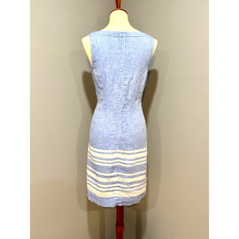 Talbots Blue Linen Shift Dress Striped Hem Sleeveless Lined Breathable, Size 4P - Picture 5 of 8